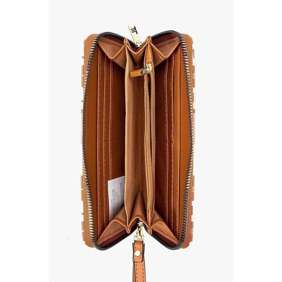 London Fog Women’s Camel Adalia Signature Zip Around Wallet Logo Card Slots NEW - Picture 5 of 8